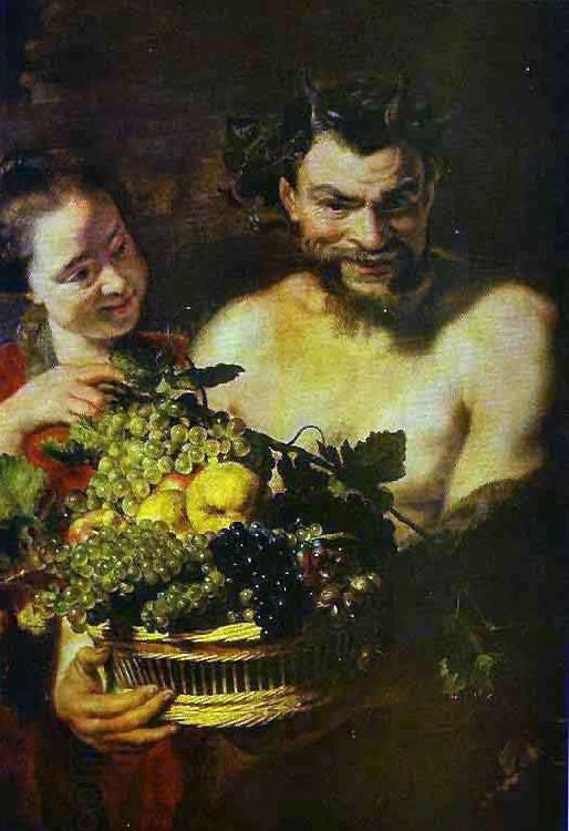 Jacob Jordaens Satyr and Girl with a Basket of Fruit China oil painting art